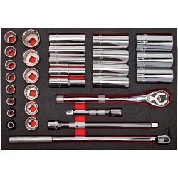 Proto® J54126XLKV Socket Set, 1/2 in Drive, 30 Pieces