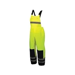 Pyramex® RRWB3110XL RRWB31 Series Premium Rainwear Bib Pant, XL, Black/Hi-Viz Lime, Polyester/Polyurethane, 32 in L Inseam