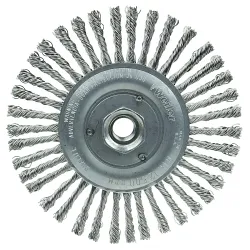 Roughneck® 08786 Narrow Face Root Pass Wheel Brush, 6 in Dia Brush, 3/16 in W Face, 0.02 in Dia Filament/Wire Stringer Bead Knot Filament/Wire, 5/8-11 Arbor Hole