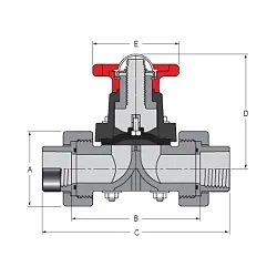Spears® 2721-010PSR Diaphragm Valve, 1 in Nominal, Special Reinforced FNPT End Style, Polypropylene Body, Domestic