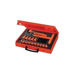 Proto® FACOM® J.401AVSE Insulated Socket Set, 12 Points, 3/8 in Drive, 17 Pieces, Included Socket Size: 4 mm, 5 mm, 6 mm, 7 mm, 8 mm, 10 mm, 11 mm, 12 mm, 13 mm, 14 mm, 15 mm, 17 mm and 19 mm