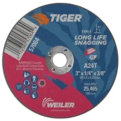 Tiger® AO 57064 Performance Snagging Wheel, 1/4 in THK, Type 1 Shape