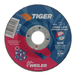 Tiger® 57119 Performance Grinding Wheel, 4 in Dia Max, 1/4 in THK, Type 27 Shape