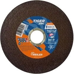 Tiger® Zirc 58005 Fast and Long Life Super Thin Ultra Cut Cut-Off Wheel, 4-1/2 in Dia 1 mm THK, 7/8 in Center Hole, Z60T Grit, Zirconia Alumina Abrasive