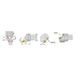 Tungaloy America 6706232 C-PDJNR/L Lever Lock Heads, C5PDJNR System, Right Hand Cutting, Insert Compatibility: DNMG150408, 90 mm OAL