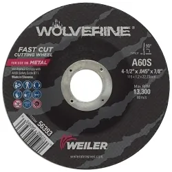 Wolverineâ„¢ 56393 Thin Cut-Off Wheel, 4-1/2 in Dia 0.045 in THK, 7/8 in Center Hole, WA60S Grit, Aluminum Oxide Abrasive