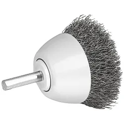 ALLSTEELâ„¢ 09C015 Mounted Cup Brush, 1-1/2 in Dia Brush, 0.0118 in Dia Filament/Wire, Crimped, Stainless Steel Fill