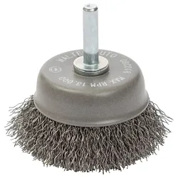 ALLSTEELâ„¢ 09C018 Mounted Cup Brush, 2-3/8 in Dia Brush, 0.0118 in Dia Filament/Wire, Crimped, Stainless Steel Fill