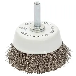 ALLSTEELâ„¢ 09C068 Mounted Cup Brush, 2-3/8 in Dia Brush, 0.0118 in Dia Filament/Wire, Crimped, Stainless Steel Fill