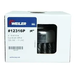 Weiler® 12316P Single Row Cup Brush, 4 in Dia Brush, 5/8-11 Arbor Hole, 0.023 in Dia Filament/Wire, Standard/Twist Knot, Steel Fill