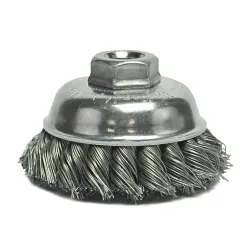 Weiler® 13156 Single Row Cup Brush, 3-1/2 in Dia Brush, 5/8-11 Arbor Hole, 0.023 in Dia Filament/Wire, Standard/Twist Knot, Steel Fill